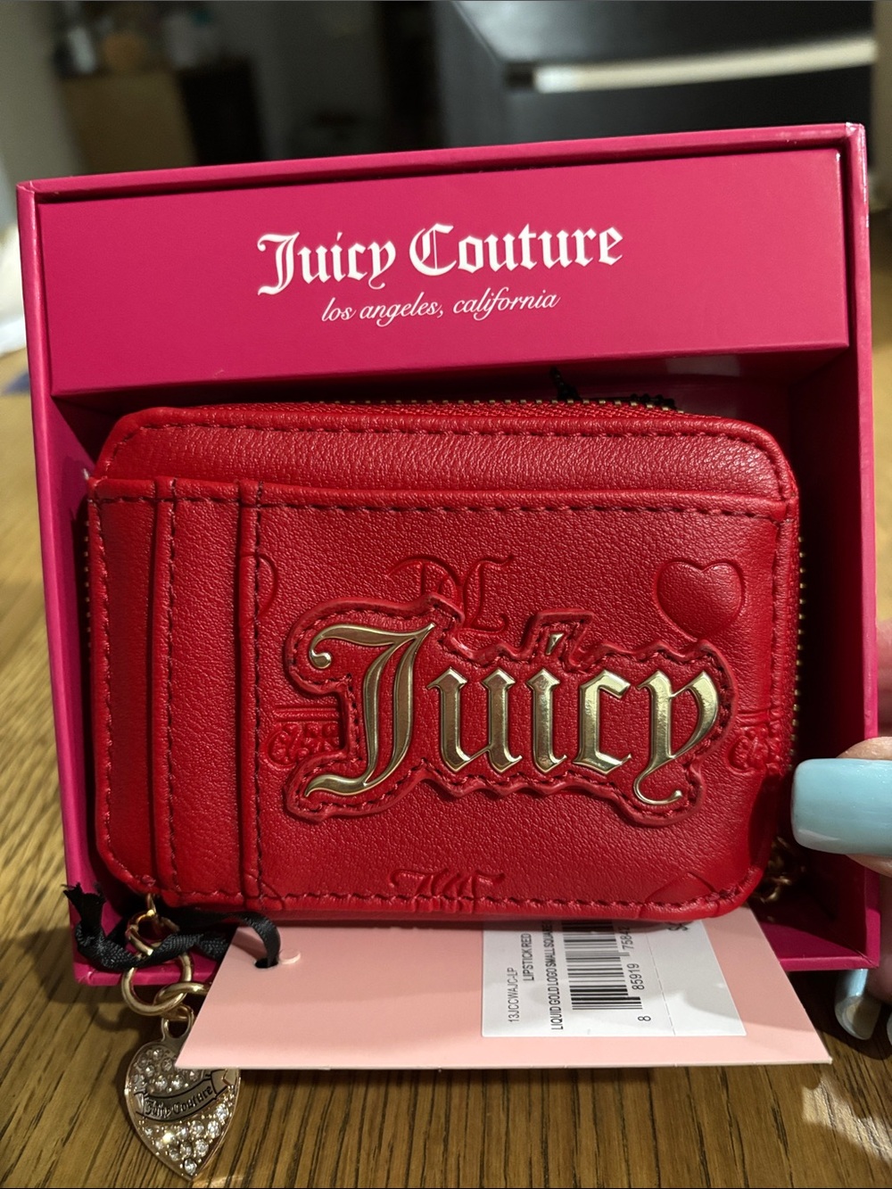 Juicy Couture Red Zip Card Wallet with Gold Logo